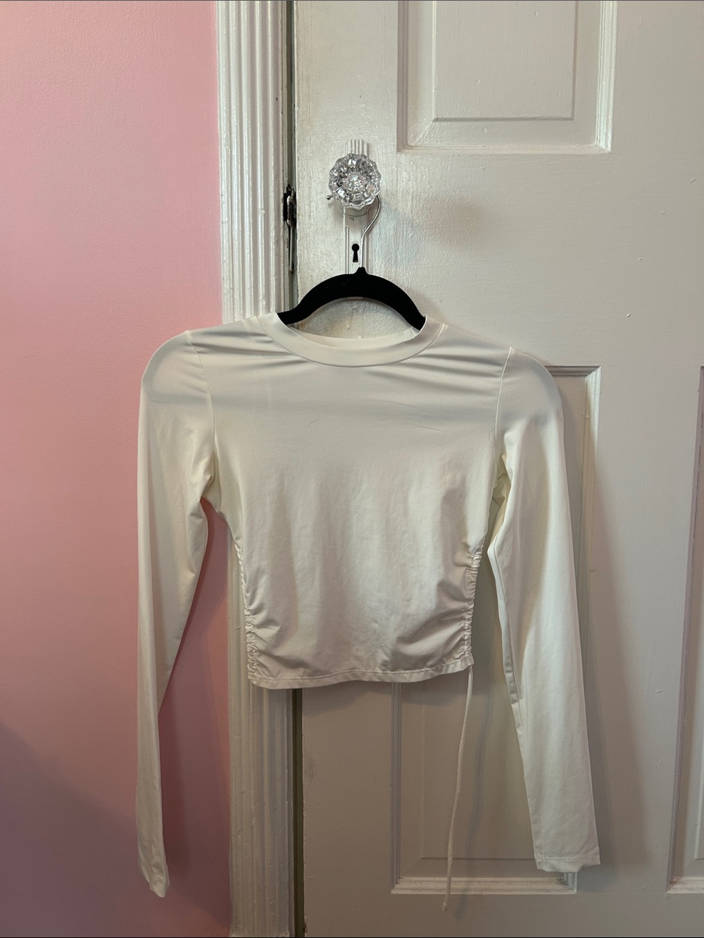 Princess Polly Long Sleeve White Crop Top with Open Back and Drawstring